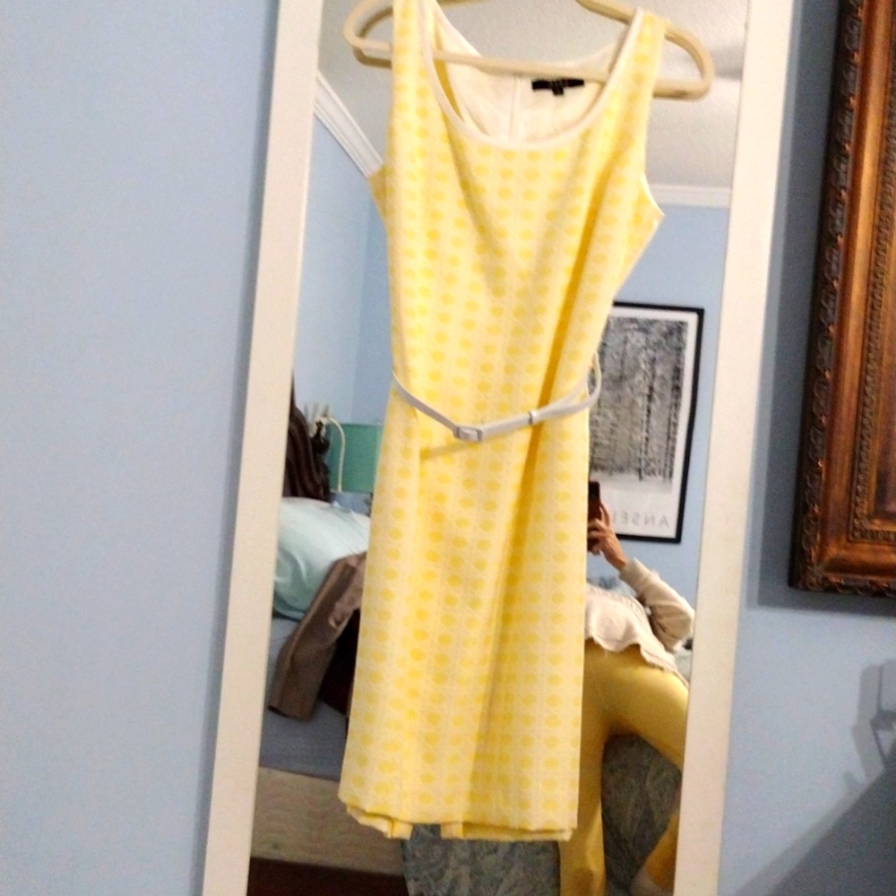 Yellow sheath dress with belt